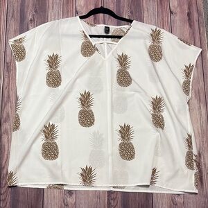 White and Tan Boxy Relaxed Blouse